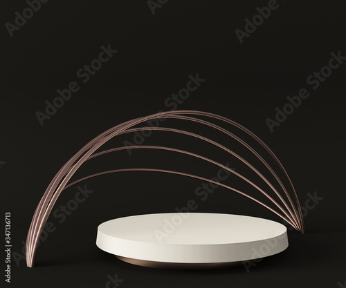 3D Rendering - Illustration white pedestal isolated on black background, modern minimal concept, empty stage, abstract geometry shape pastel color, Cosmetic background for product presentation.