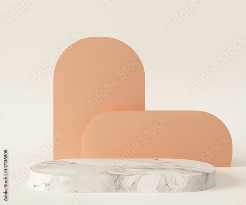 3D Rendering - Illustration white marble pedestal isolated on white background, modern minimal concept, empty stage, abstract geometry shape pastel color, Cosmetic background for product presentation.