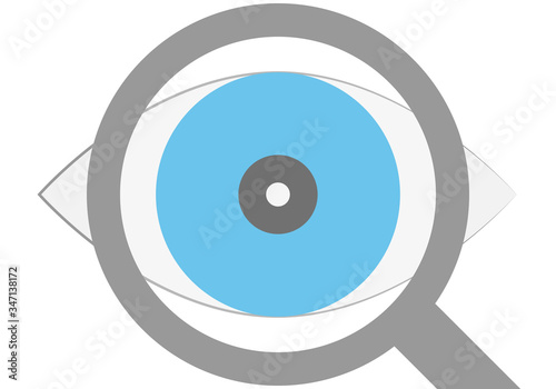 Ojo azul mirando a través de una lupa.