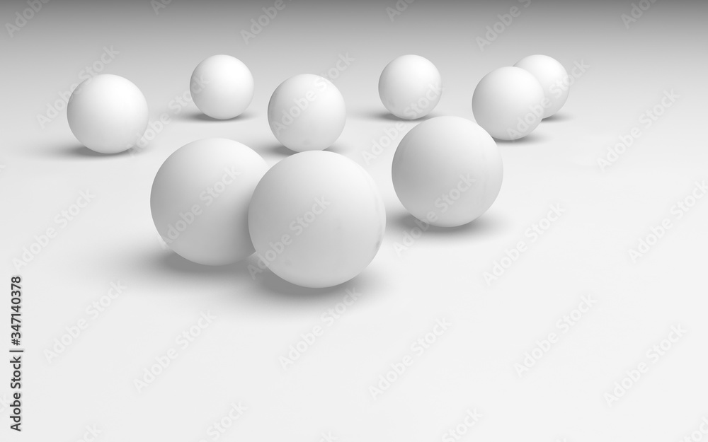 White abstract background. Set of white balls isolated on white backdrop. 3D illustration White abstract background. Set of white balls isolated on white backdrop. 3D illustration