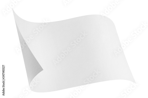 Foto Blank bended paper sheet, isolated on white background