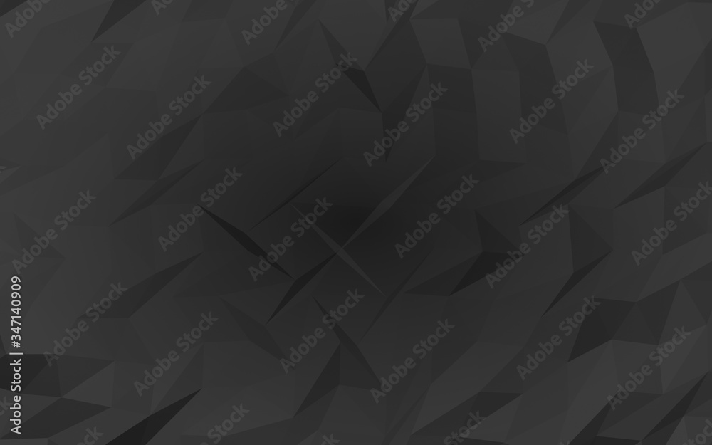 Black abstract background. Lowpoly backdrop. Gloomy crumpled paper. 3D illustration