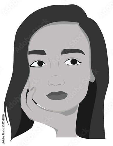 Beautiful girl posing. Drawing. Black and white. Portrait