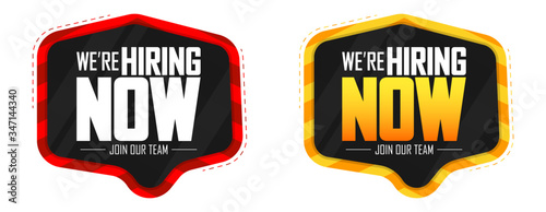 We are Hiring Now banners design template, join our team, vector illustration