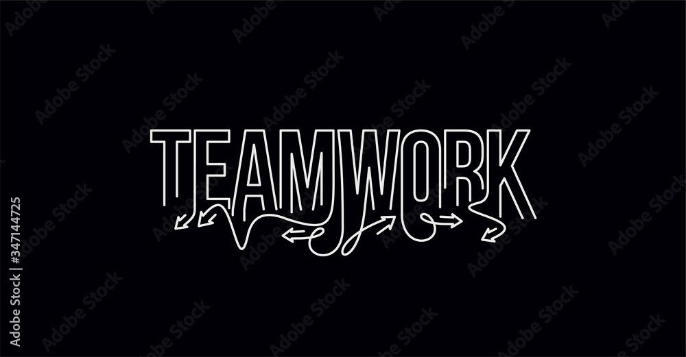 Teamwork Calligraphic line art Text banner poster vector illustration Design.