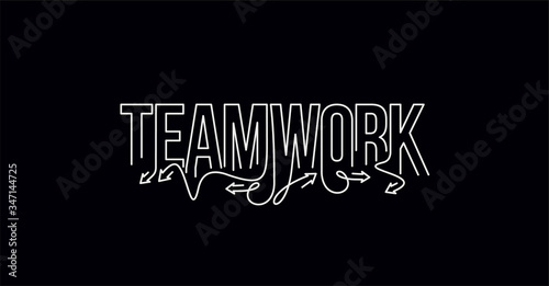 Teamwork Calligraphic line art Text banner poster vector illustration Design.