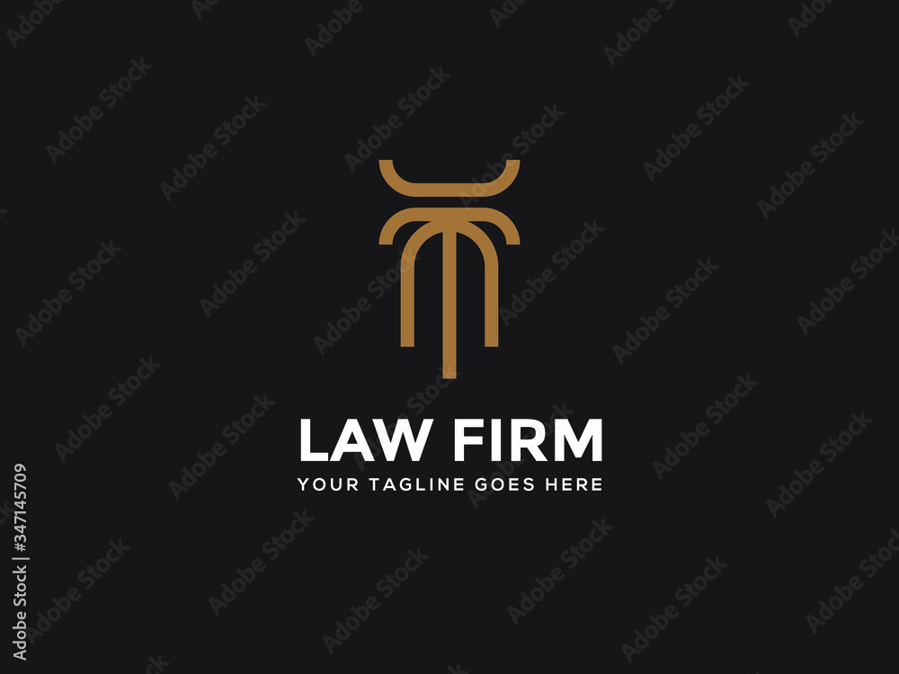 Law firm line trend logo icon vector design. Universal legal, lawyer, scales sword column idea creative premium symbol.