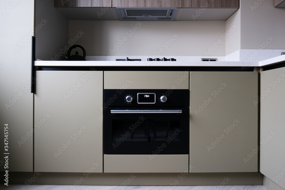 Fototapeta premium kitchen interior design with a stove from a low angle shot