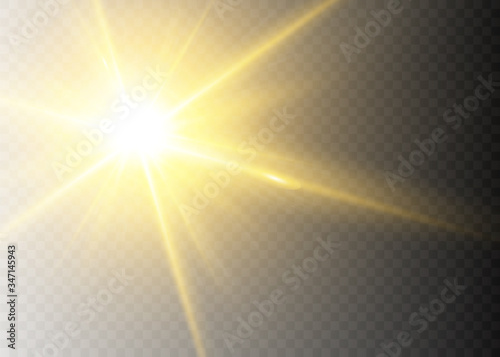 Star explosion vector illustration, glowing sun. Sunshine isolated on transparent background