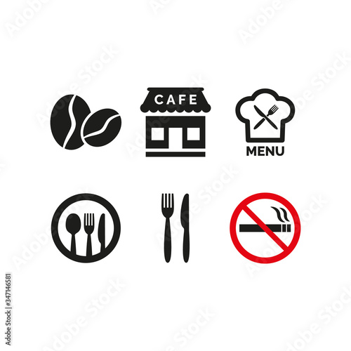 Restaurant and cafe icons set on white background.