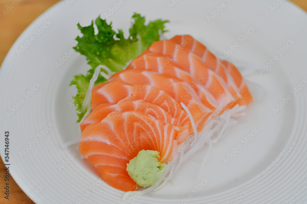 sliced salmon or salmon sashimi sliced salmon or salmon sashimi