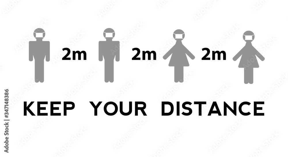 Keep your distance when you meet. Safety when communicating with other people. Warning poster.