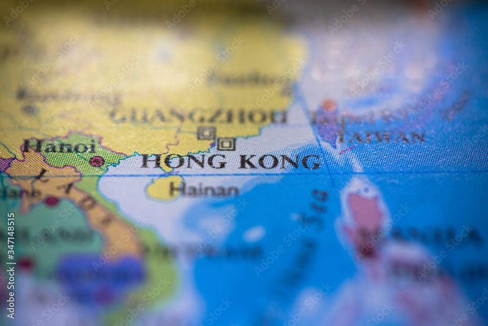 Naklejka premium Geographical map location of country Hong Kong China in Asia continent on atlas