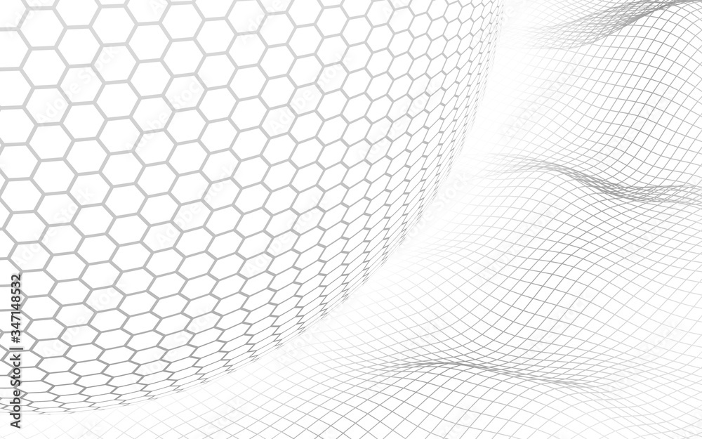 Abstract landscape on a white background with white honeycomb sphere. Cyberspace grid. hi tech network. 3d illustration Abstract landscape on a white background with white honeycomb sphere. Cyberspace grid. hi tech network. 3d illustration