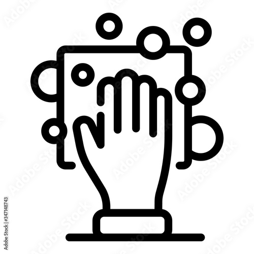 Hand and sponge icon. Outline hand and sponge vector icon for web design isolated on white background