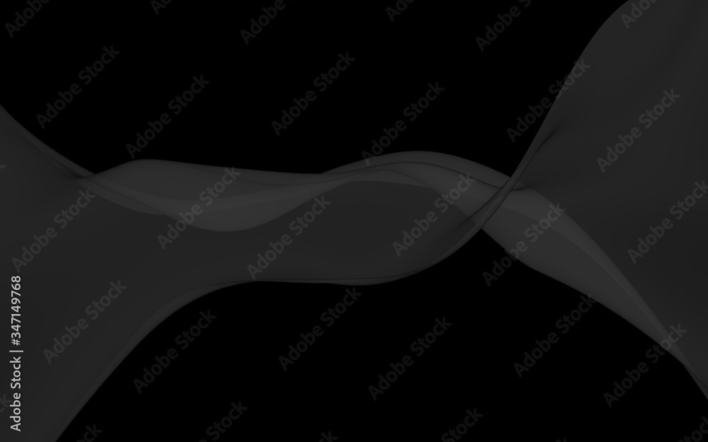 Fototapeta premium Black abstract background. Fluttering black scarf. Waving on wind black fabric. 3D illustration