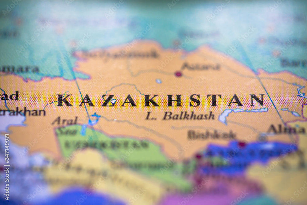 Naklejka premium Geographical map location of country Kazakhstan in Asia continent on atlas