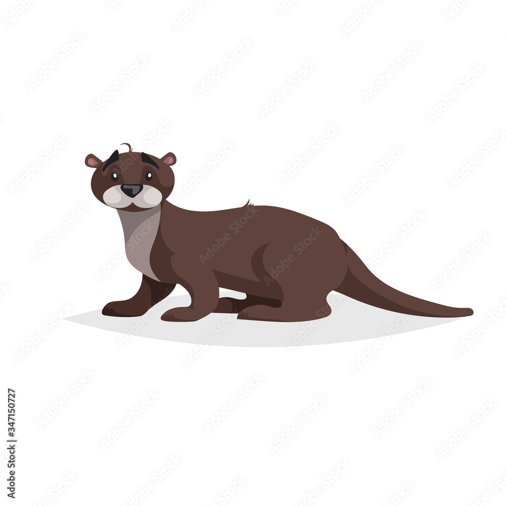 Fototapeta premium Cute cartoon otter. Wild animal. Vector illustration for child books. Predator animal. Isolated on white background.