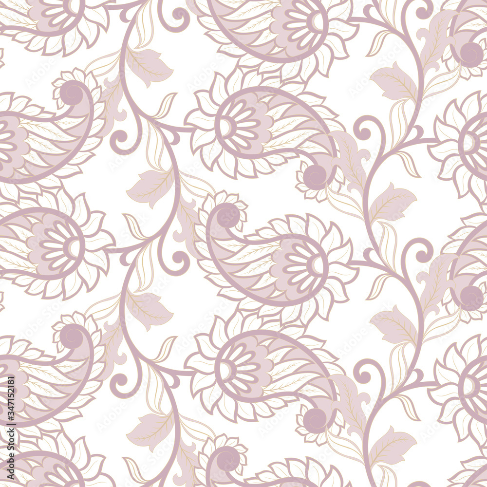 Paisley floral vector illustration in damask style. ethnic background