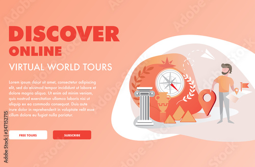 Vector illustration of Online World Tour Web Page Template 
