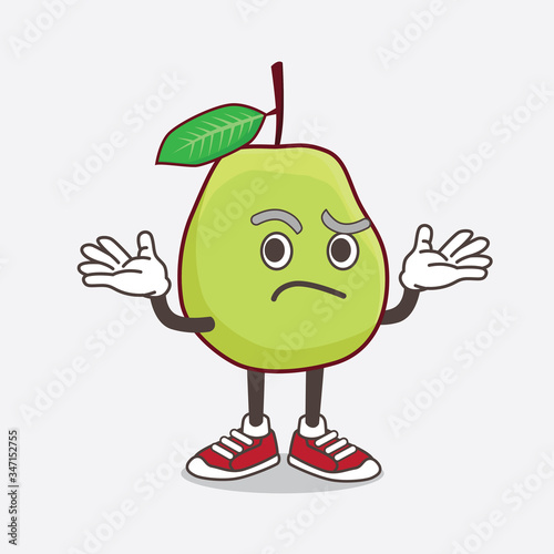 Guava Fruit cartoon mascot character in comical grinning expression