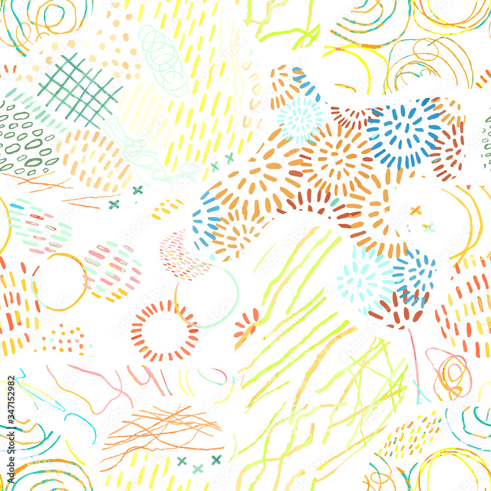 Fototapeta premium Vector modern seamless background with colorful hand drawn abstract lines, doodles. Use it for wallpaper, textile print, pattern fills, web, surface texture, wrapping paper, design of presentation