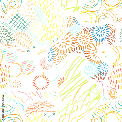 Vector modern seamless background with colorful hand drawn abstract lines, doodles. Use it for wallpaper, textile print, pattern fills, web, surface texture, wrapping paper, design of presentation