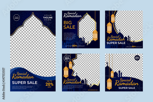 Ramadan sale social media and marketing post. Social media banner template. Ramadan social media post template with blank areas for images or text
