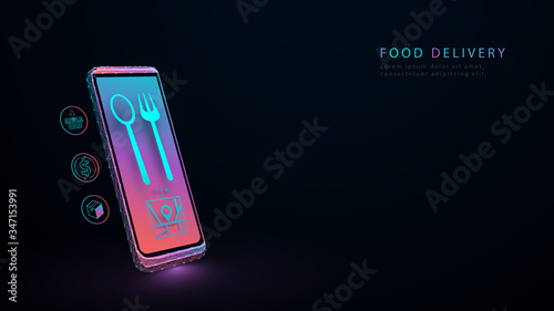 Online food delivery in mobile. Delivery app. E-commerce. Vector illustration