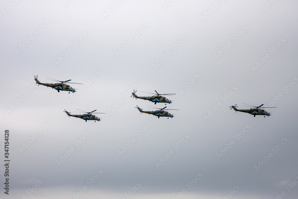 Combat helicopters fly to the May 9 parade Combat helicopters fly to the May 9 parade