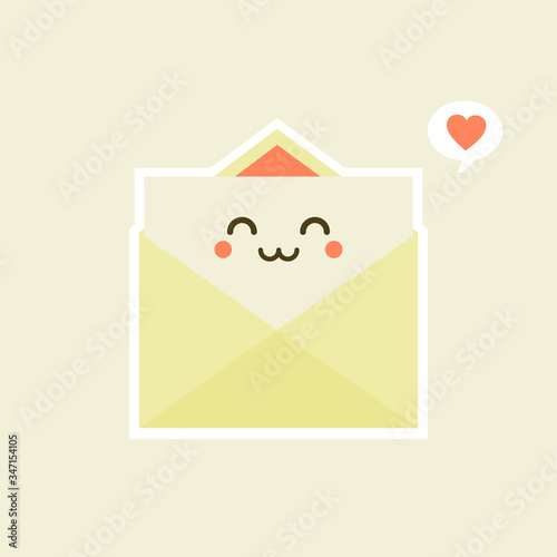 envelope mail kawaii character vector illustration design. Cute smiling happy envelope. Vector flat cartoon character illustration. Isolated on color background. Envelope character concept photo