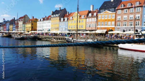 view of the popular old habour in Copenhagen, nyhavn.