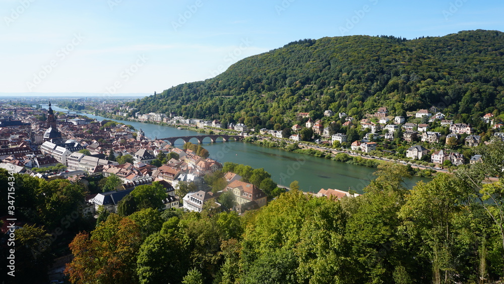 view of the beautiful city of Heidelberg with the Neckar river.