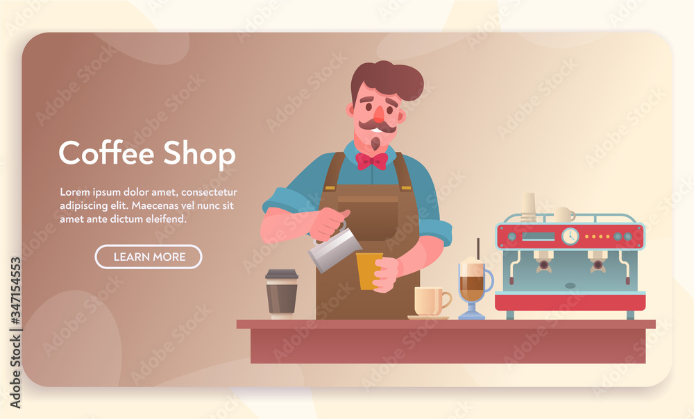 Vector character illustration of barista making coffee Vector character illustration of barista making coffee