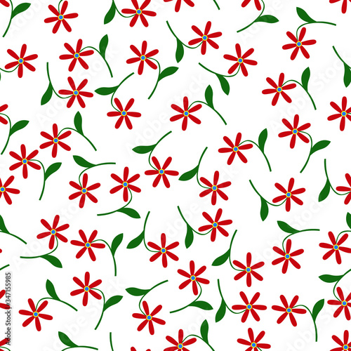 pattern. red flowers with leaves. vector illustration