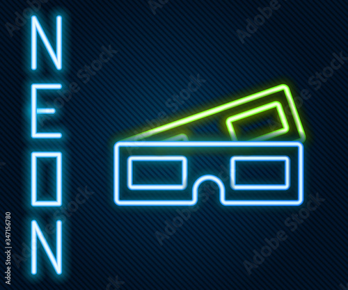 Glowing neon line 3D cinema glasses icon isolated on black background. Colorful outline concept. Vector Illustration