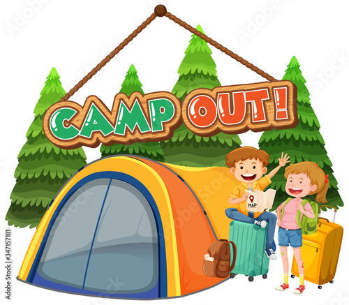 Font design for camp out with tent in the park