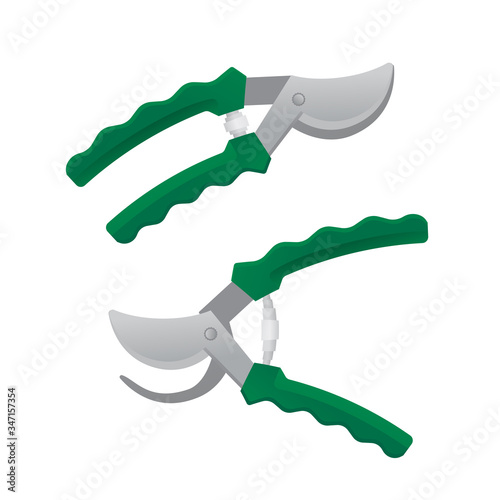 Garden pruner or secateurs isolated on white background. Vector illustration of garden tools.