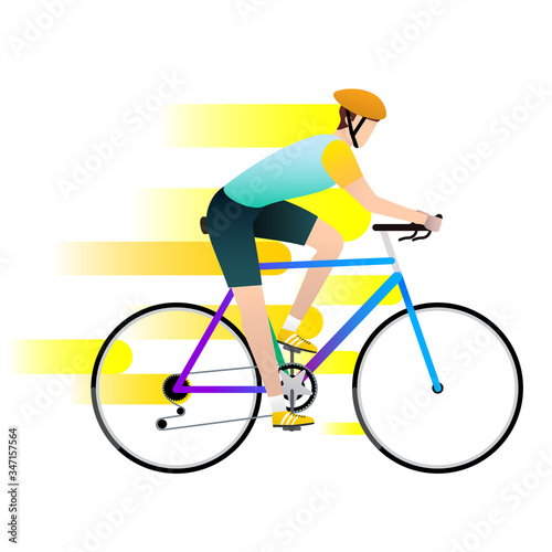 Vector illustration of cyclist in action on racing bike. Sport concept