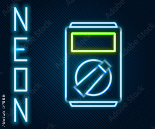 Glowing neon line Ampere meter, multimeter, voltmeter icon isolated on black background. Instruments for measurement of electric current. Colorful outline concept. Vector Illustration