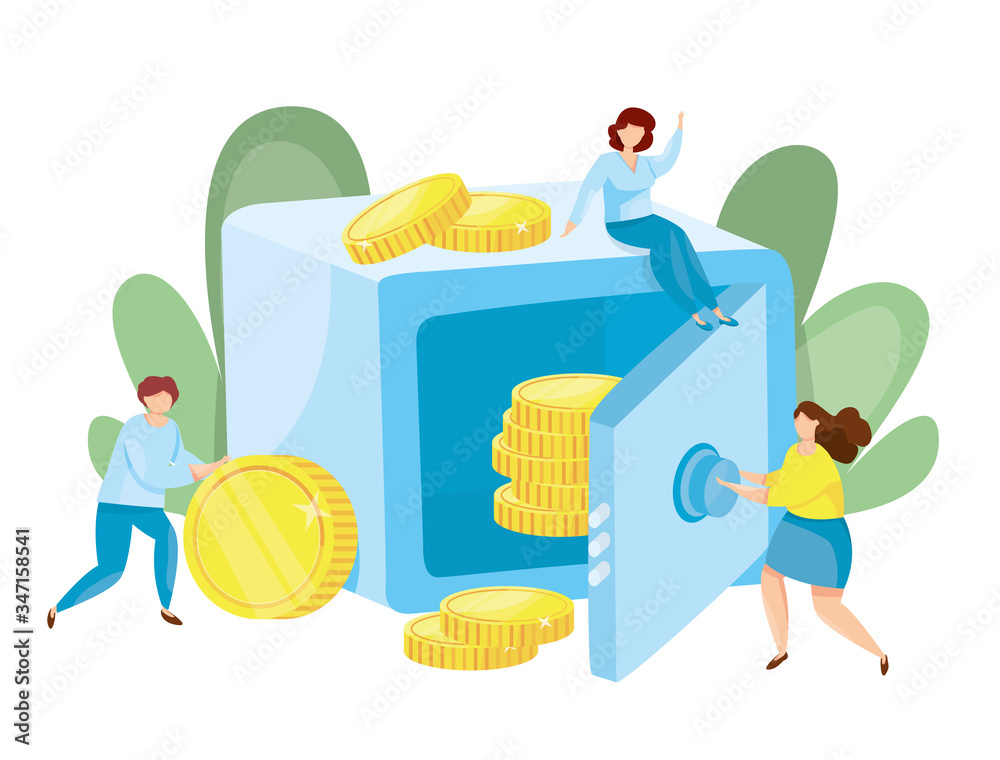 Banking deposit vector illustration. Money Savings concept. Bank safe with coins inside. Cash protection. Finance saving banner. Money investment. Bank cell vector illustration. Banking deposit vector illustration. Money Savings concept. Bank safe with coins inside. Cash protection. Finance saving banner. Money investment. Bank cell vector illustration.