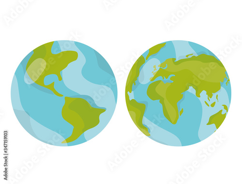 Two sides of the Earth globe. Abstract world maps with two sides. Vector illustration isolated on white background.