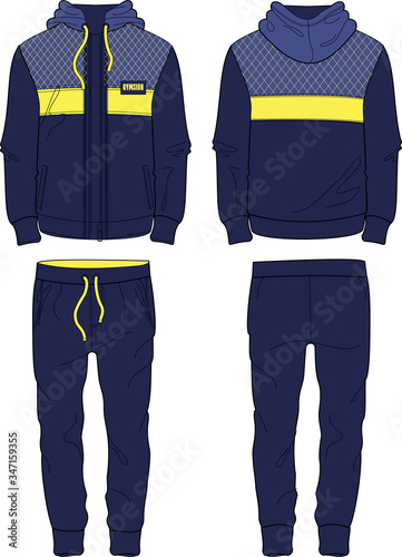 Man Sport Suit hoodie jacket zipper and joggers pants template
