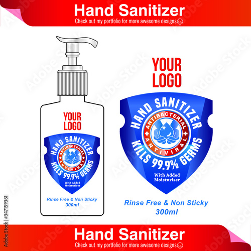 Hand sanitizer label design vector graphic template for packaging design.
