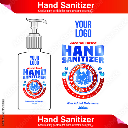 Hand sanitizer label design vector graphic template for packaging design.