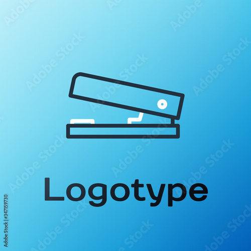 Line Office stapler icon isolated on blue background. Stapler, staple, paper, cardboard, office equipment. Colorful outline concept. Vector Illustration
