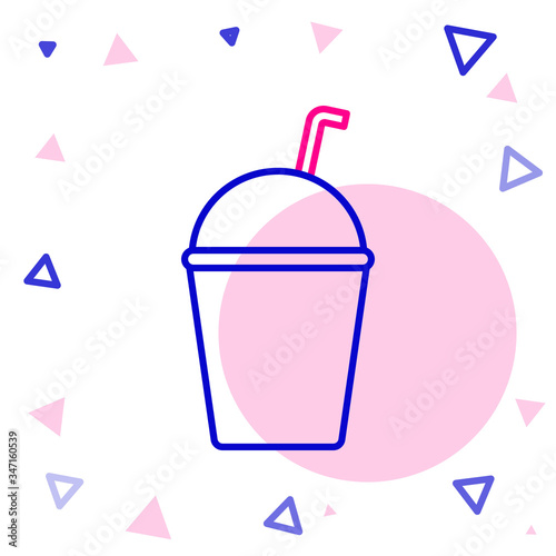 Line Milkshake icon isolated on white background. Plastic cup with lid and straw. Colorful outline concept. Vector Illustration