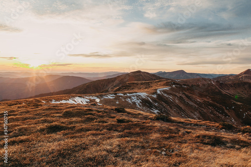 Photography Autumn Carpathian mountains at sunset