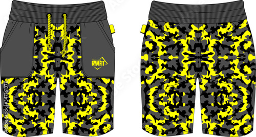 man shorts with pockets millitary yellow grey patten template