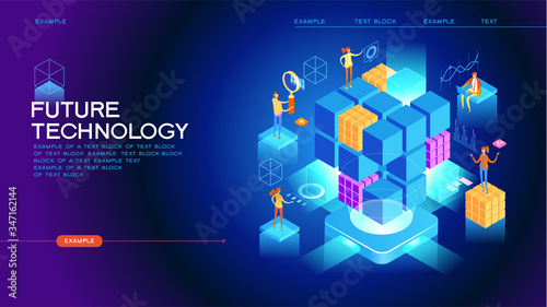 Abstract future high tech concept. Modern web technology. 3d isometric vector illustration. Page template. 